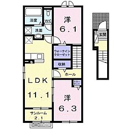 富山地方鉄道本線 越中荏原駅 徒歩11分の賃貸アパート 2階2LDKの間取り