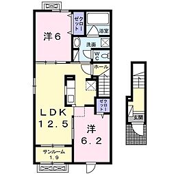 JR高山本線 東八尾駅 4kmの賃貸アパート 2階2LDKの間取り