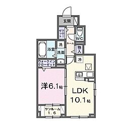 富山地鉄富山港線 粟島(大阪屋前)駅 徒歩6分の賃貸アパート 1階1LDKの間取り