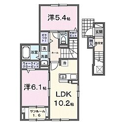 富山地鉄富山港線 粟島(大阪屋前)駅 徒歩6分の賃貸アパート 2階2LDKの間取り