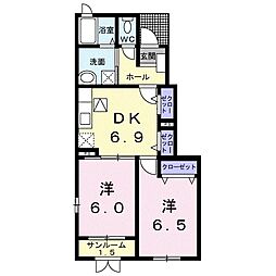 富山地方鉄道上滝線 大泉駅 徒歩32分の賃貸アパート 1階2DKの間取り