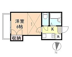 スクエアK 1階1Kの間取り