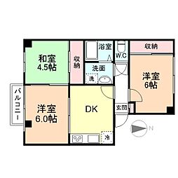 ぴあの 2階2LDKの間取り