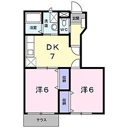 富山地方鉄道本線 越中荏原駅 徒歩27分の賃貸アパート 1階2DKの間取り