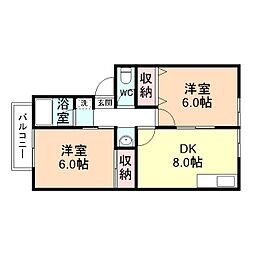 SHAMROCK 1階2DKの間取り