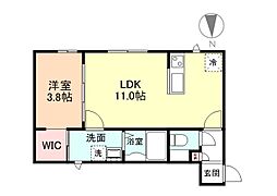 グランスイート森　A棟 2階1LDKの間取り