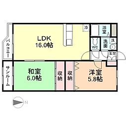 ユーシンセガワ 4階2LDKの間取り