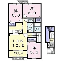 富山地方鉄道本線 越中荏原駅 徒歩2分の賃貸アパート 2階3LDKの間取り