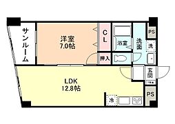 センチュリー山室 1階1LDKの間取り
