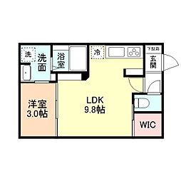 INTEGRAL向新庄 1階1LDKの間取り