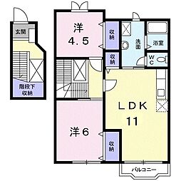 富山地方鉄道立山線 五百石駅 徒歩9分の賃貸アパート 2階2LDKの間取り