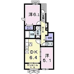 富山地方鉄道上滝線 大庄駅 徒歩8分の賃貸アパート 1階2DKの間取り