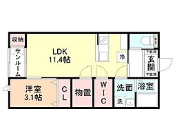 富山地鉄富山港線 奥田中学校前駅 徒歩7分の賃貸アパート 1階1LDKの間取り