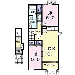 富山地方鉄道本線 東新庄駅 徒歩17分の賃貸アパート 2階2LDKの間取り