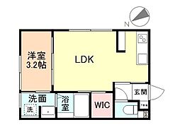 インテグラルイースト富山B棟 1階1LDKの間取り