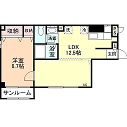 富山地方鉄道2系統 小泉町駅 徒歩9分の賃貸マンション 1階1LDKの間取り