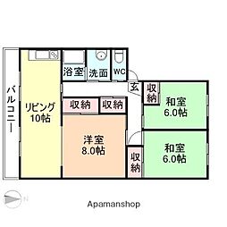富山地方鉄道本線 新庄田中駅 徒歩15分の賃貸マンション 2階3LDKの間取り