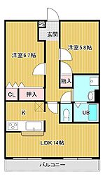 富山地方鉄道本線 越中荏原駅 徒歩25分の賃貸アパート 1階2LDKの間取り