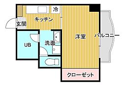 富山地方鉄道2系統 西中野駅 徒歩13分の賃貸マンション 3階1Kの間取り