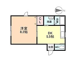 富山地方鉄道本線 新庄田中駅 徒歩4分の賃貸アパート 2階1DKの間取り