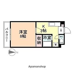 富山地方鉄道2系統 新富町駅 徒歩8分の賃貸マンション 3階1Kの間取り