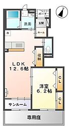 富山地方鉄道本線 新庄田中駅 徒歩20分の賃貸アパート 1階1LDKの間取り