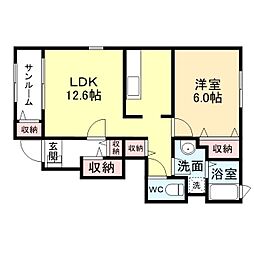 ベルローズ　A棟 1階1LDKの間取り