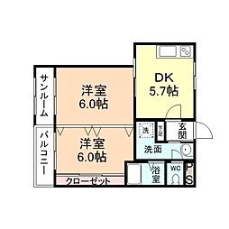 秀メゾン　A棟 2階2DKの間取り