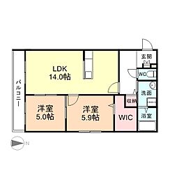 クリアハート 2LDKの間取図画像