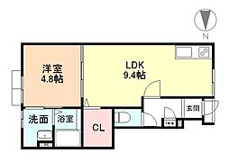 富山市大泉アパート 1LDKの間取図画像