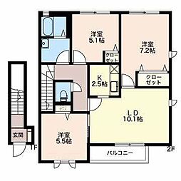 グランドゥールワコウA 3LDKの間取図画像