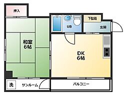 ライフ-コート 1DKの間取図画像