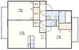 ロイヤルパークＡ棟 2階2LDKの間取り