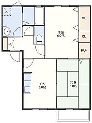 アメニティ原口 2階2DKの間取り
