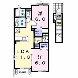 エミネント松山B 2LDKの間取図画像