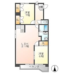 赤塚ハイツ 2LDKの間取図画像