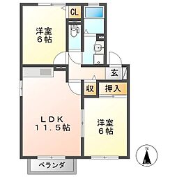 エルバルト高岡B 2LDKの間取図画像