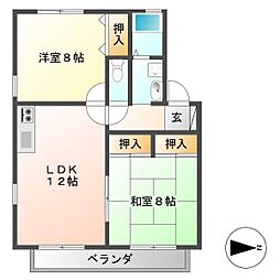 ハイカムール芥見 2LDKの間取図画像
