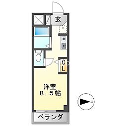 シャトー岐大B棟 ワンルームの間取図画像