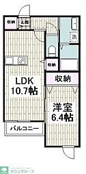 小田急江ノ島線 相模大野駅 徒歩13分の賃貸アパート 2階1LDKの間取り