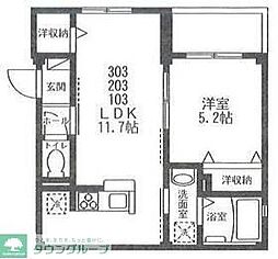 ベルヴィしなの 1LDKの間取図画像