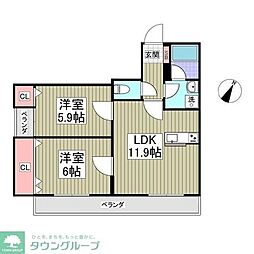 レジデンス湘南 2DKの間取図画像
