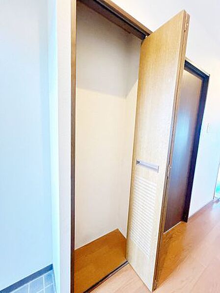 玄関の収納スペースの写真です。棚を設置して靴を保管したり、掃除機を収納するスペースとしてもお使いいただけます。