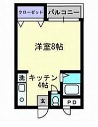 RO田園A 2階ワンルームの間取り