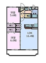 アステル西条　C 3階2LDKの間取り
