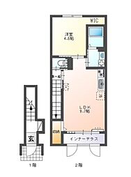 新築　イーストヒルズI 2階1LDKの間取り