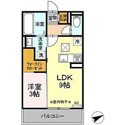 ハイアークF 1階1LDKの間取り