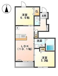 メゾン ラフィネB棟 1階2LDKの間取り