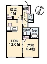パッサーレ参番館 1階2LDKの間取り