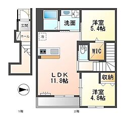 マーヴェラス大谷 2階2LDKの間取り